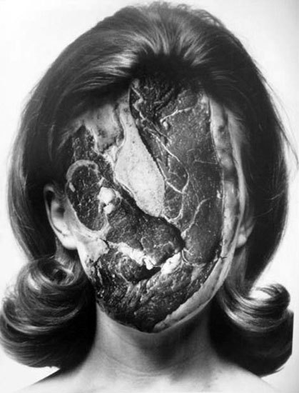 art photograph photographer photomontage hack manipulation image simulacrum meat woman girl face anatomy bw vintage