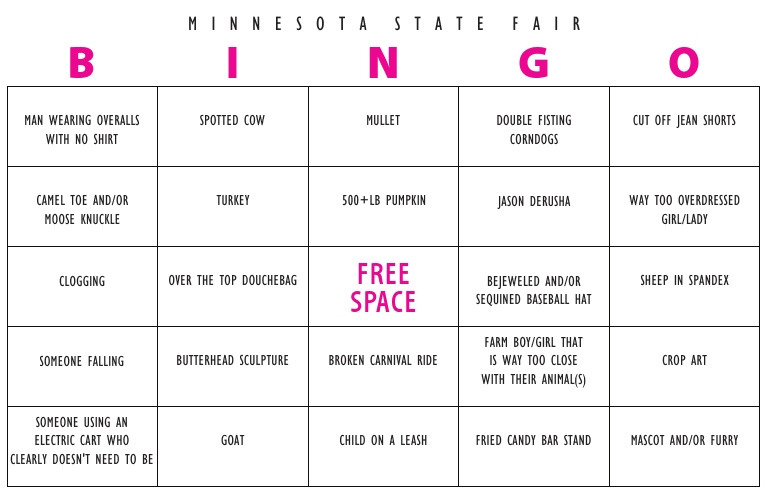 North of MPLS — Minnesota State Fair Bingo Cards (via Bill...