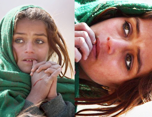 mendmyheart: an Afghan girl waits in a queue to receive food and blankets