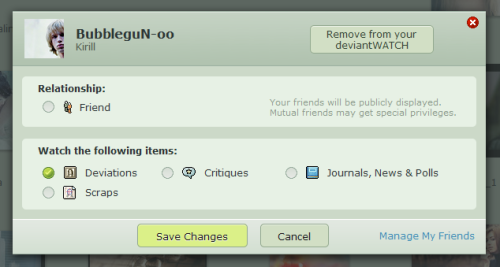 Love the new deviantWatch modal dialog. ‘Bout time! :)