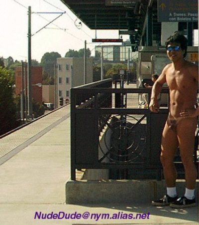 Naked on the train platform.