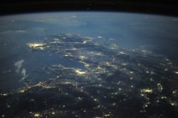 yerawizardharry:  The Isles of Greece during a clear night pass over Europe. Athens shining brightly along the Mediterranean Sea. A very surreal feeling to view the splendor of this ancient land from outer space.  (via unknownskywalker) 