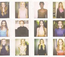 Imogen Morris Clark, Ginta Lapina, Atong Ajork, Hanne Gaby Odiele, Natasha Poly, Snejana Onopka, Ali Michael, Sasha Pivovarova, Vlada Roslyakova, Gemma Ward, Sigrid Agren, and Julia Dunstall polaroids from the Teen Vogue Handbook. 