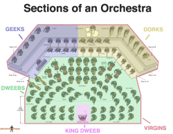 ilovecharts:  pleatedjeans:  Sections of an Orchestra  As a proud member of the dweebs section in high school (go viola section!), I can honestly say there are less virgins in the orchestra than in any other group, it’s just super incestuous.    