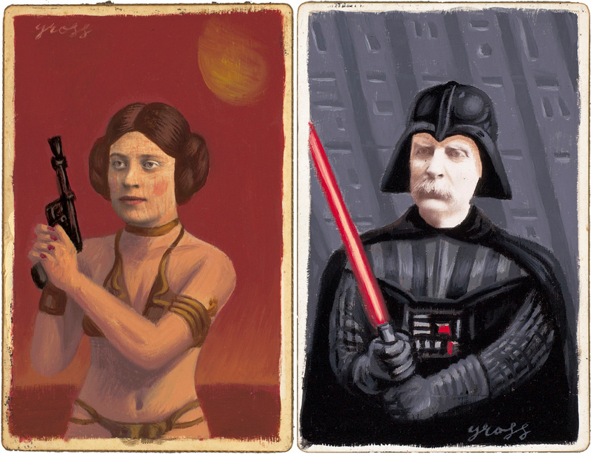 Alex Gross takes old vintage portraits and morphs them into well known superheroes & villains. Check out the complete set on his website.
Slave Girl Leia & Vader by Alex Gross (Flickr) (Facebook)
Via: Super Punch