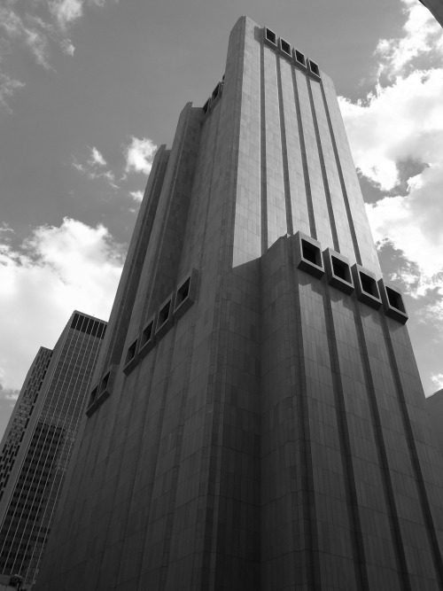 scavengedluxury: 33 Thomas Street, New York. This mysterious windowless edifice is in fact a telecom exchange. It’s off Broadway a few blocks North of City Hall Park. The streets around it were deserted which added to its general vibe of serene menace.