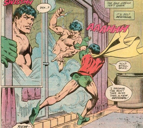 homocomix:  comicallyvintage:  Hold still, Bruce…  Bruce says “dick” whenever he’s surprised and Rob