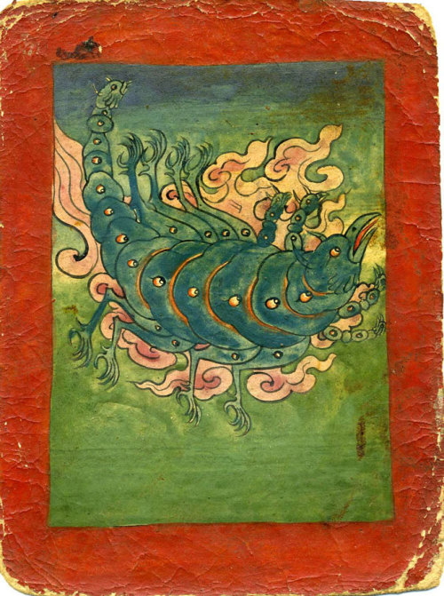 eyeburfi-blog:Bon Tsakli painting of bird-headed scorpion, Tibet, 19th century. Via 3.bp.blogspot.co