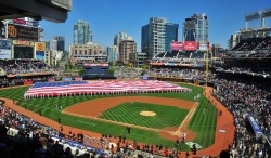 fuckyeahusnavy:   Sailors assigned to the aircraft carrier USS Carl Vinson (CVN 70) unfurl the American flag during pre-game activities at PETCO Park to commemorate the ninth anniversary of the Sept. 11, 2001 terrorist attacks on New York and Washington.