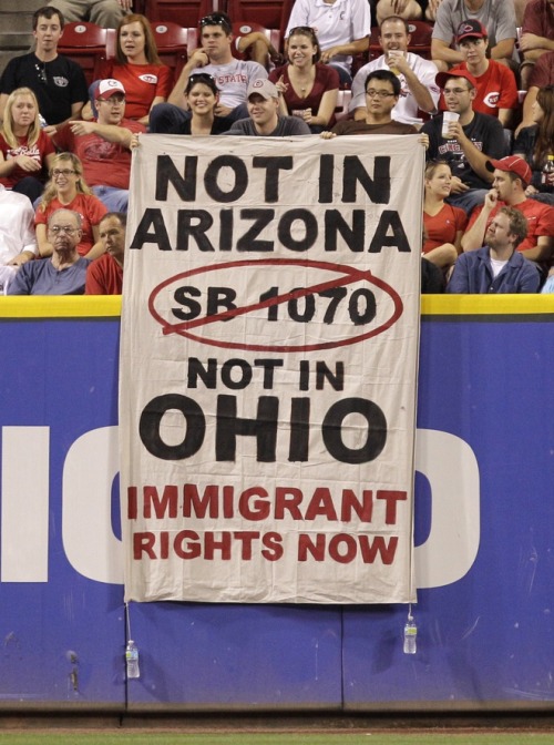 Mad Props, Cincy!mightyflynn:
“A ballpark just might be the most appropriate place in America to demand immigrant rights:
“ … By the 1870s baseball began to reflect the national culture in yet another way. The game started to absorb the first group...