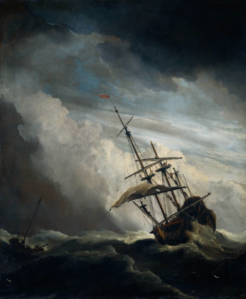 Willem van de Velde II, A Ship In High Seas Caught By a Squall (known asThe Gust), c. 1680. Oil on c