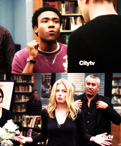 illbethereforu:  coopsaudrey:  Troy: Way to hog all the girls, Jeff. You know, when there’s three sprinkle donuts, you don’t eat one and then lick another!Britta: Anyone object to us being referred to as donuts? No one?  Community 2x01, Anthropology