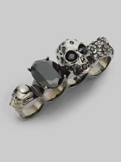 toocutebyhalf:  Alexander McQueen - Crystal Skull Four-Finger Ring/Gunmetal - Saks.com 