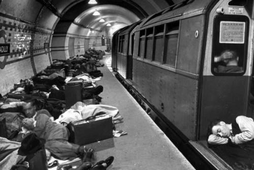 pinpricks:  1941 London at War, The Blitz Londoners sleeping underground in tube station for protection during German bombing raids.  