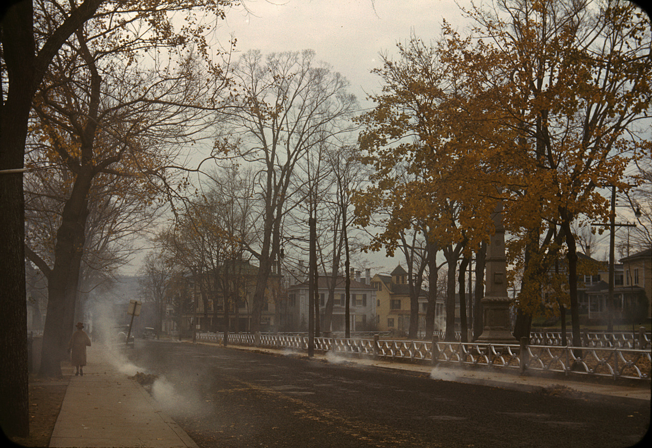 Burning the autumn leaves, Norwich, Connecticut photo by Jack Delano, November 1940