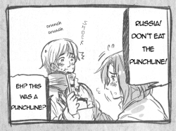 chrryblssmninja:  in Hetalia, Russia eats punchlines. Arrows too. 