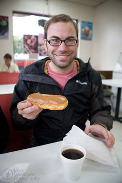 Neff really likes his maple bars. This was