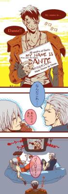 Whatever they&rsquo;re saying, I love it. My boo translated &lsquo;cause she&rsquo;s awesome. Vergil: What is it?  Dante: It&rsquo;s that, that! Dante: Biohazard! &hellip;Cosplay? &hellip;Or something like that. I had to go off memory of what she said.