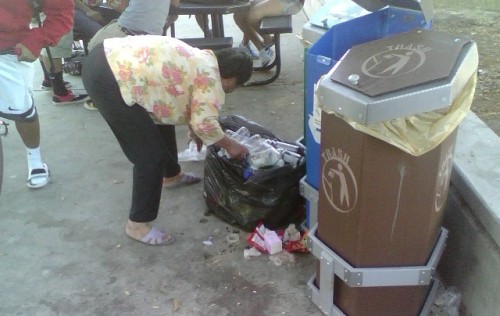 rachel4everx:  -phule:  ivoncuhhz:  This lady goes to my school everyday 30 minutes after school ends. She goes around the whole school going through each trash can and putting all the bottles in a big plastic bag. I feel really bad for her but at the