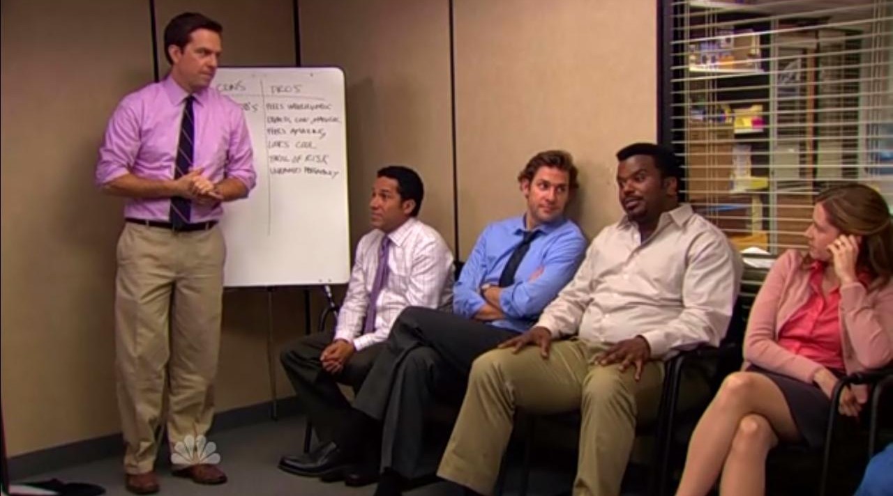 ouvrebouteille:  Andy: Who can tell me the safest form of safe sex? Darryl: Condoms.