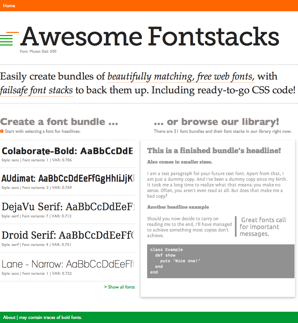 decodering:  Awesome Fontstacks Easily create bundles of beautifully matching, free