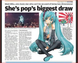 Hatsune Miku makes her UK newspaper debut in the Metro. &ldquo;The ironic side to the article is that the art used in the paper edition is by top lolicon mangaka Rustle, most of whose works are now illegal in the UK thanks to its decline into a moralist