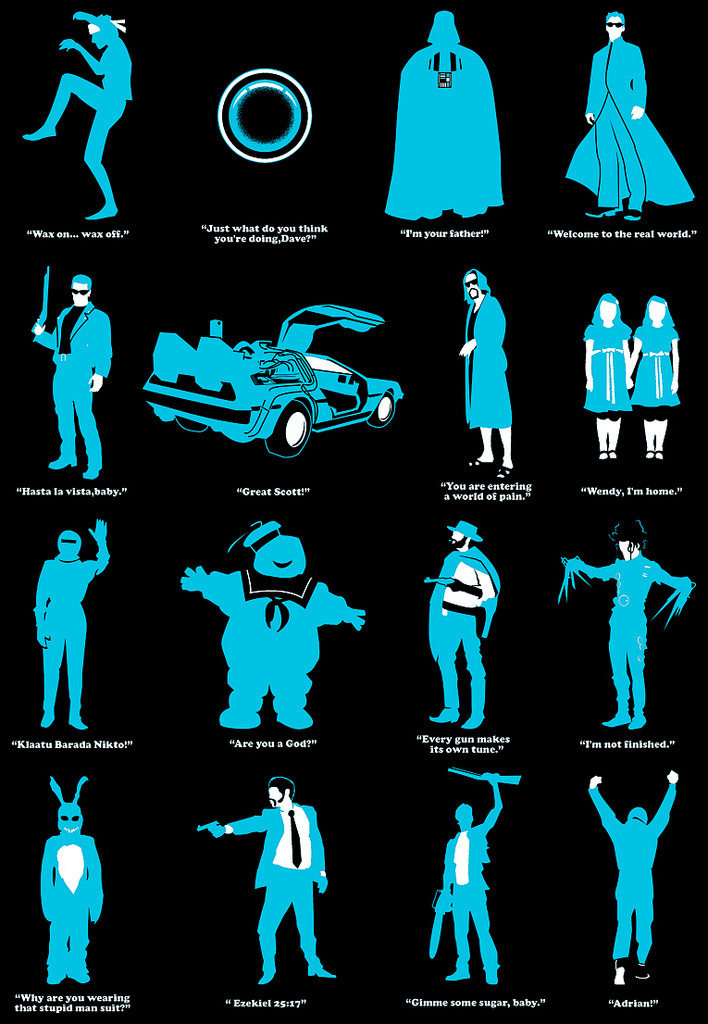 Riccardo Bucchioni’s excellent 16 Movies in 16 Quotes shirt design is now up for voting at Threadless! Help get this printed.
16 Movies in 16 Quotes by Riccardo Bucchioni / adam_antium (Flickr)