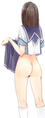 ginzuna:  anegasaki nene ass bottomless brown hair clothes in front kneehighs love plus no panties runrundx school uniform short hair skirt