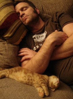cuteboyswithcats:  patrick &amp; freddie, snorin’ &amp; snoozin’. 