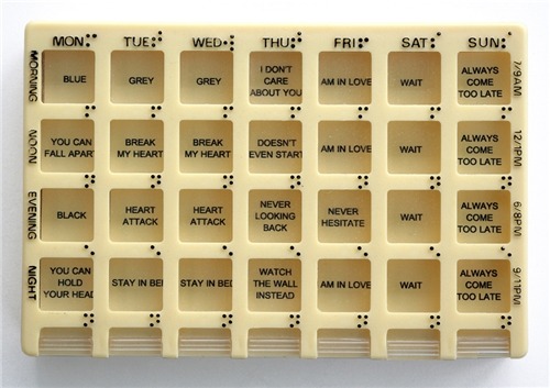 polworld:  Pascal-Michel Dubois I don’t like Mondays, 2010 Personal pill dispenser