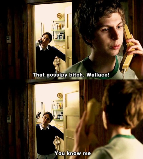 meevesmumbles:  ameliepoulain:  Stacey Pilgrim: 17 years old? Scandal!Scott Pilgrim: That’s not true. Who told you?Stacey Pilgrim: Wallace, duh.  You know me. ,_, 
