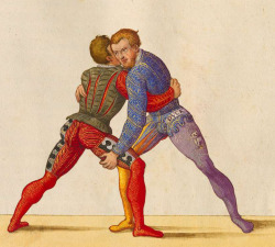 aleyma: Wrestling, detail of an illustration for Paul Hector Mair’s De arte atheltica, made in Augsburg, Germany in the mid 16th century (via). 