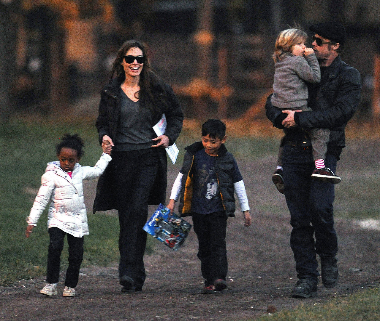 suicideblonde:  Angelina Jolie and Brad Pitt out in Budapest with Zahara, Pax and