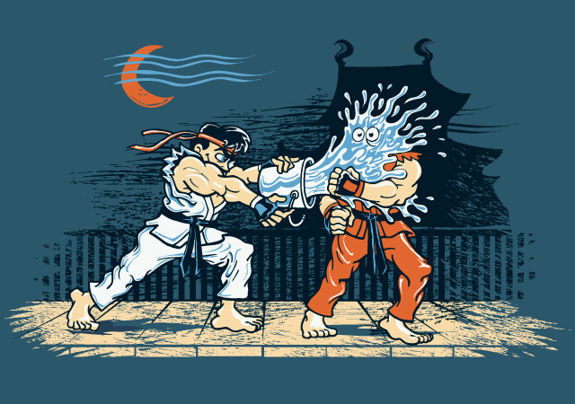 Ken didn’t even see the special Hydroken attack coming in this hilarious Street Fighter inspired shirt design by Sassa Cartum. Vote it up at Threadless!
Related Rampage: Wolverine
Street Water by Sassa Cartum / Sassa (Flickr) (Twitter)