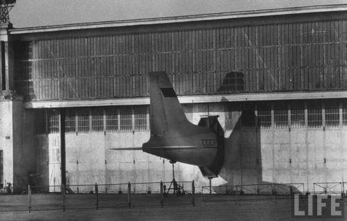 The Aeroflot Tu-104 didn&rsquo;t quite fit the hanger. Adjustments were made. 1958