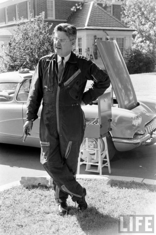 Gen. Curtis Lemay tunes his Corvette. 1959