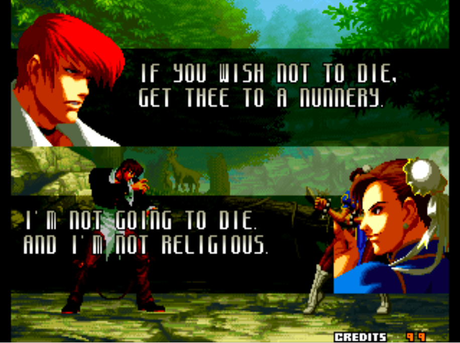 Capcom vs SNK 2 - Win quotes translation (Iori - Team) 