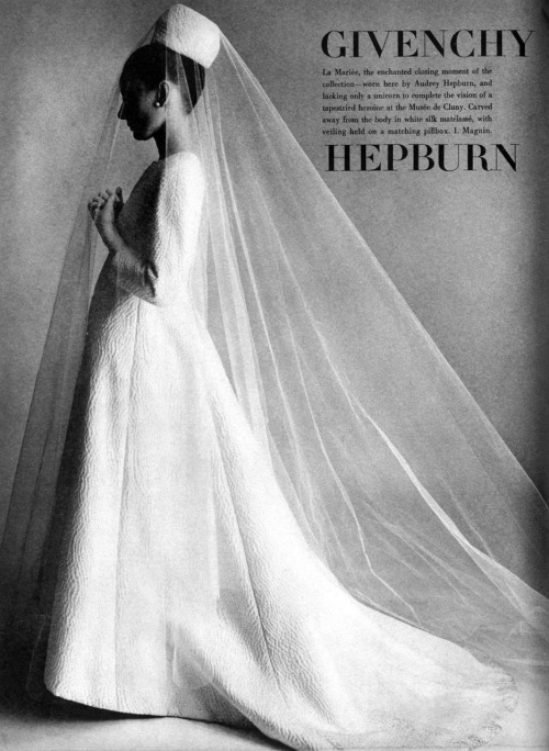Audrey Hepburn - Vogue Nov 1, 1964 - modeling Givenchy (via rareaudreyhepburn)