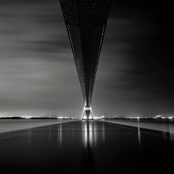 black-and-white:  Pont de Normandie at Night,