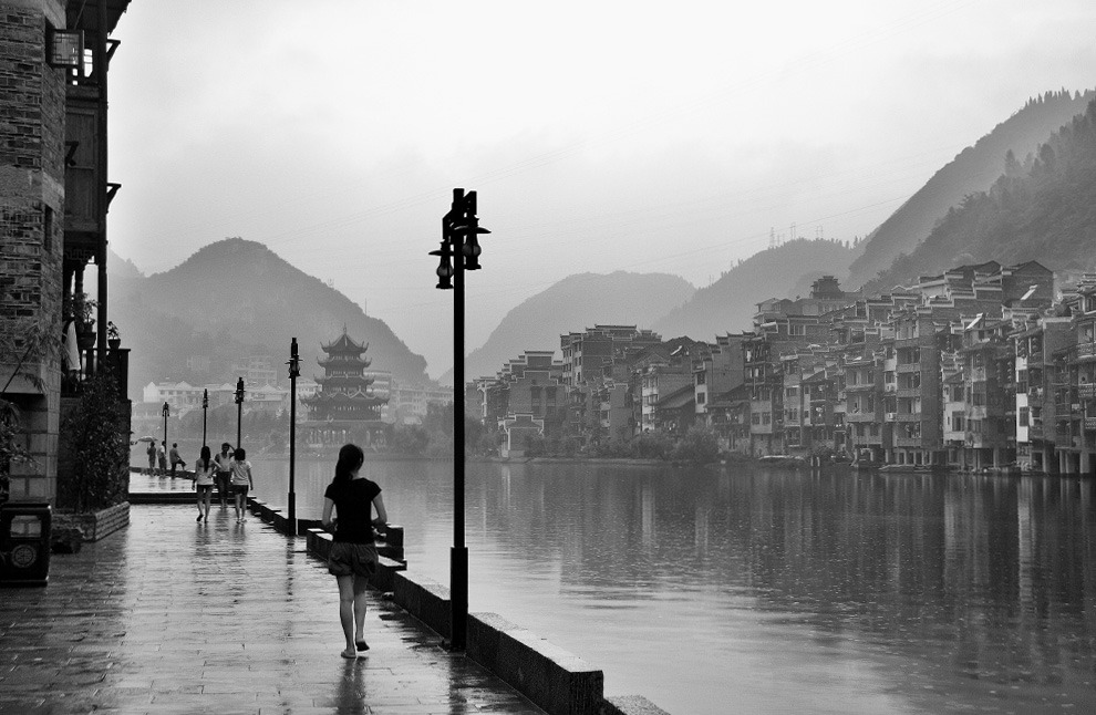 theworldwelivein:  A walk along the river bank. This photo was taken in Zhenyuan,