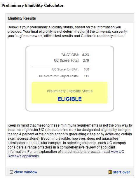 Sex Preliminary Eligibility Calculator for UCs pictures