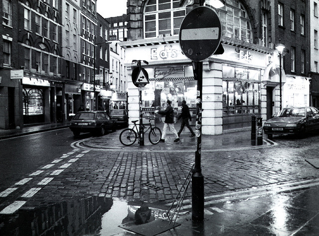 black-and-white:  London, Soho in the Rain (by Ed.) 