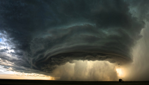 hiccupcakes:“A supercell thunderstorm rolls across the Montana prairie at sunset.” © Sean HeaveyI wa