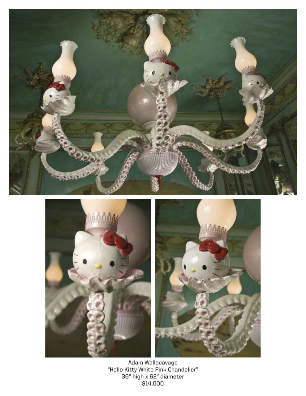 hello-kitty:  HELLO KITTY WHITE PINK CHANDELIER by Adam Wallacavage - $14,000  I