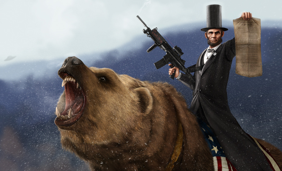 Abe Lincoln, The Emancipator, is riding in on his faithful Grizzly to kick some serious ass!Click the image to see the great detail that Jason Heuser put into this piece. History meets up with Call of Duty and Cabela’s Dangerous Hunts!
Related...