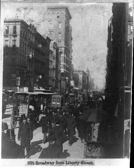 turnofthecentury:  Broadway from Liberty Street, c.1896 by Alfred S. Campbell 