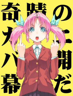 Uinyan:  Blazer Blue Eyes Bow Face Hair Bow Hands Middle Finger Original Pink Hair