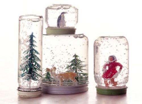 We have a lot of baby food jars in our recycling bin. I think making snow globes would be a really fun project to do with Amelia.
Read how-to instructions here.