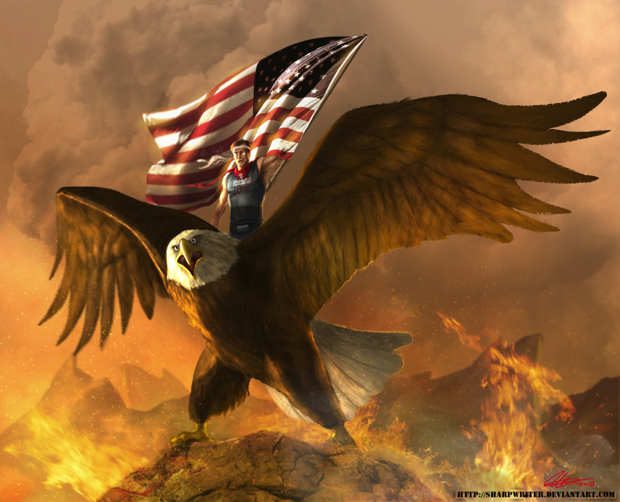 The BAMF Stephen Colbert is ready to kick some ass with help from his killer eagle. Click the image to see the detail that Jason Heuser put into this piece.
Related Rampage: Abe Lincoln Riding a Grizzly | Drunk Raphael
Stephen Colbert atop an eagle...