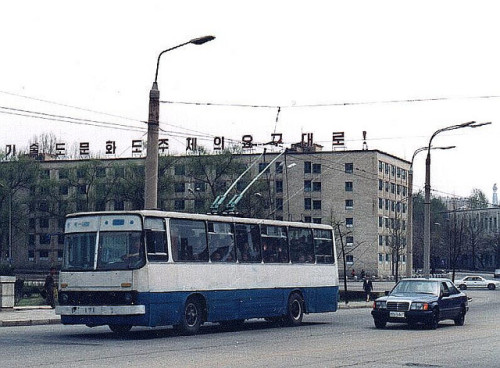 Neon lights around an ikarus 260 bus